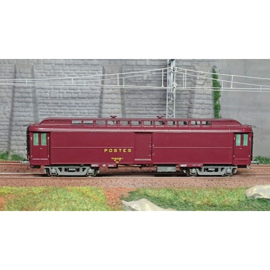VB-256-Ree Modeles VB256 Voiture postale Allège Pantin, PEZ brun PTT, châssis gris, SNCF