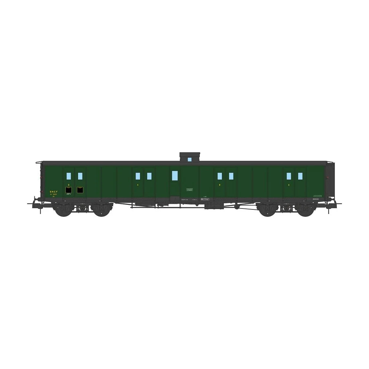 Ree Modeles VB359 Fourgon à bogies, ex-PLM, vert 306, vigie, toit et bouts noirs, petits marchepieds, SNCF Ree Modeles VB-359 - 