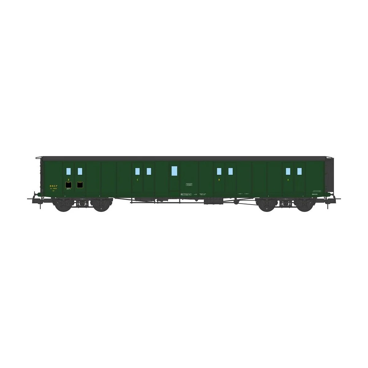 Ree Modeles VB361 Fourgon à bogies, ex-PLM, vert 306, toit et bouts noirs, petits marchepieds, SNCF Ree Modeles VB-361 - 3