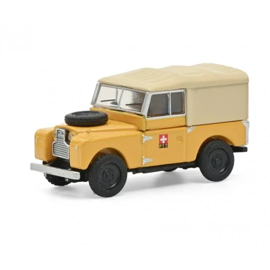 Schuco_452662200-Schuco 452662200 Swiss PTT Land Rover 88, yellow canvas top