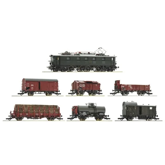 Roco_61492-Roco 61492 Complete set of electric freight train series E 52 22 + wagons, DRG