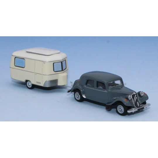 Sai_6109-SAI 6109 Citroën Traction 11B 1952, heather grey with Eriba caravan