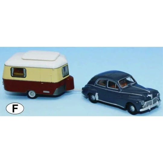 Sai_2519-SAI 2519 Peugeot 203, gris anthracite avec caravane Eriba beige ivoire