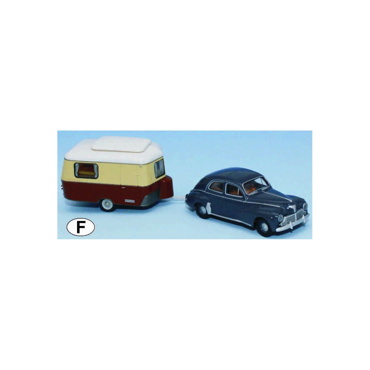 SAI 2519 Peugeot 203, gris anthracite avec caravane Eriba beige ivoire Sai Sai_2519 - 1