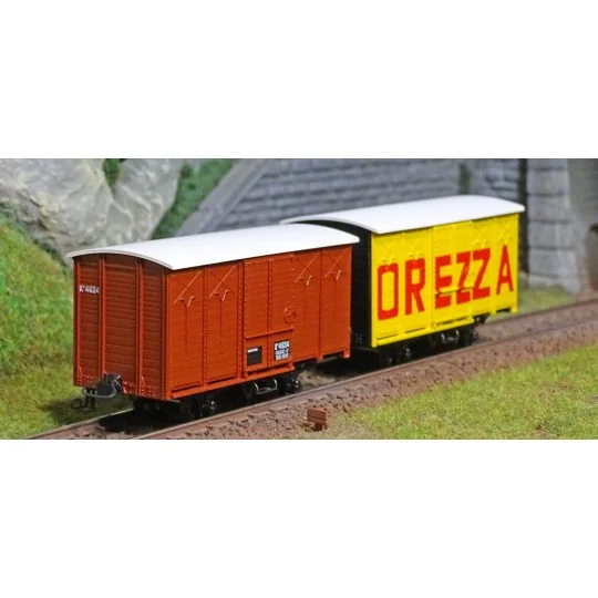 VM-011-Ree modeles VM011 Set de 2 Wagons Couverts freinés CFC, Toit Rond, Rouge UIC, DREZZA, HOm