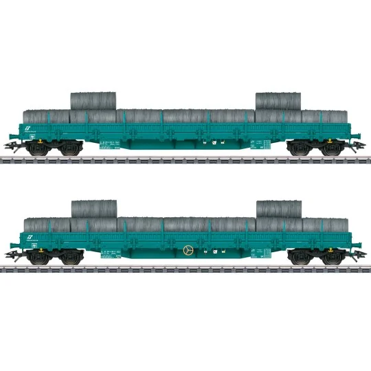 Marklin_47107-Marklin 47107 Set de 2 wagons plats à bogies à ridelles basses Res, Trenitalia (FS)