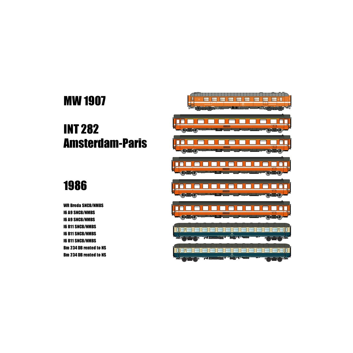 Models Word 1907 Set de 8 Voitures Paris-Amsterdam, WR / I6 / Bm, DB - SNCB Models World MW_1907 - 2