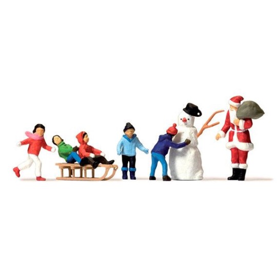 Preiser_10626-Preiser 10626 Figures, Santa Claus, Children and Snowman