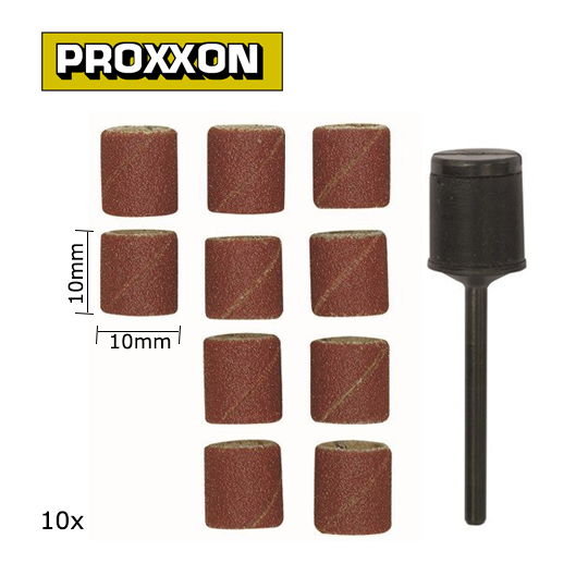 PRX-28980-10mm corundum abrasive cylinders, 150 grit (x10) + Proxxon holder