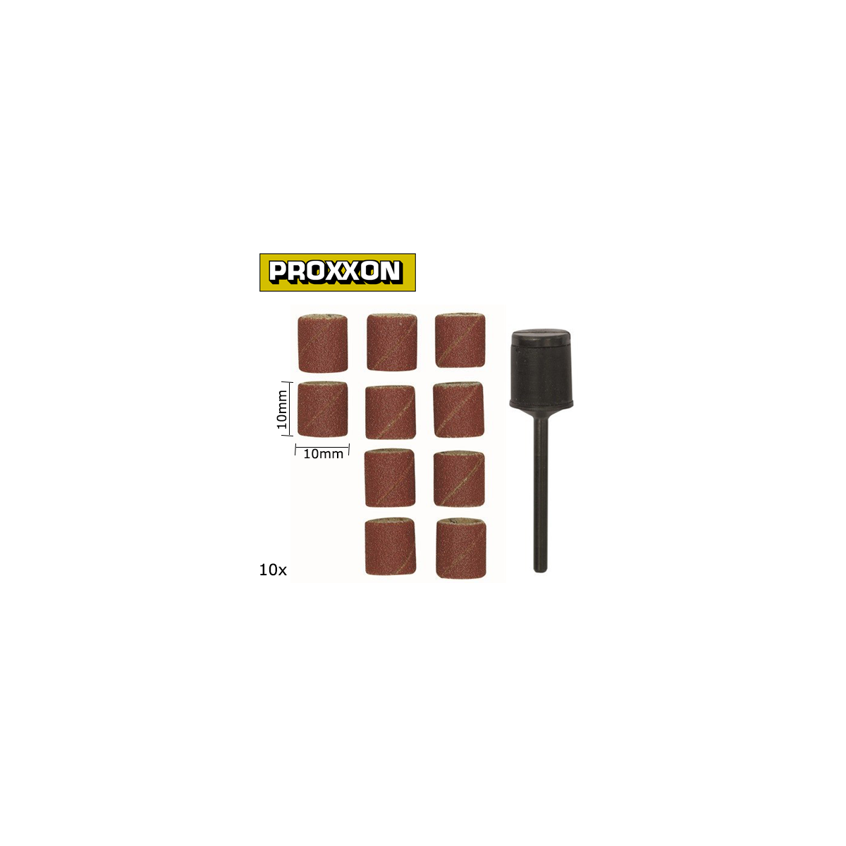 10mm corundum abrasive cylinders, 150 grit (x10) + Proxxon holder