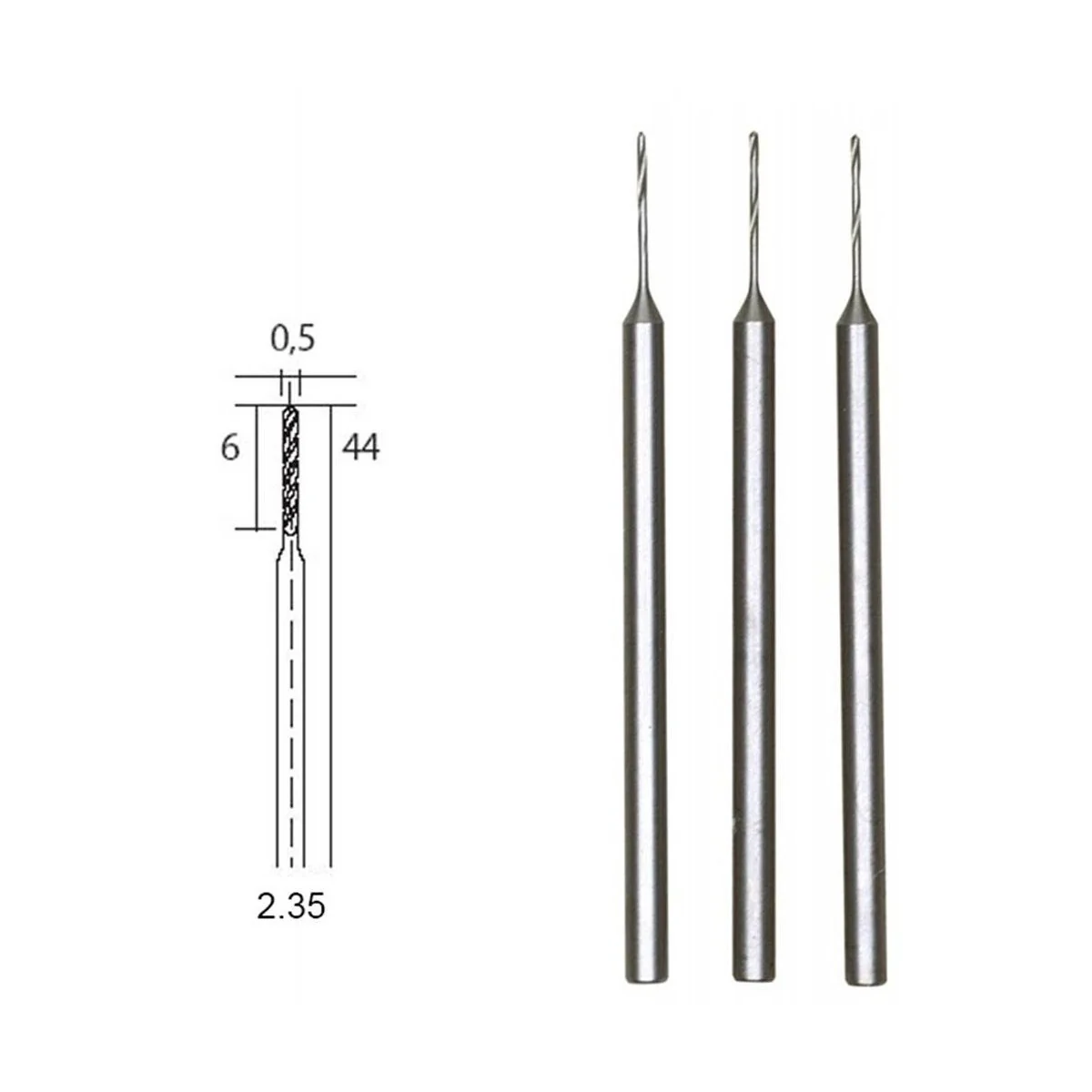 Proxxon HSS steel drill bits, Ø 0.5 mm, 3 pieces