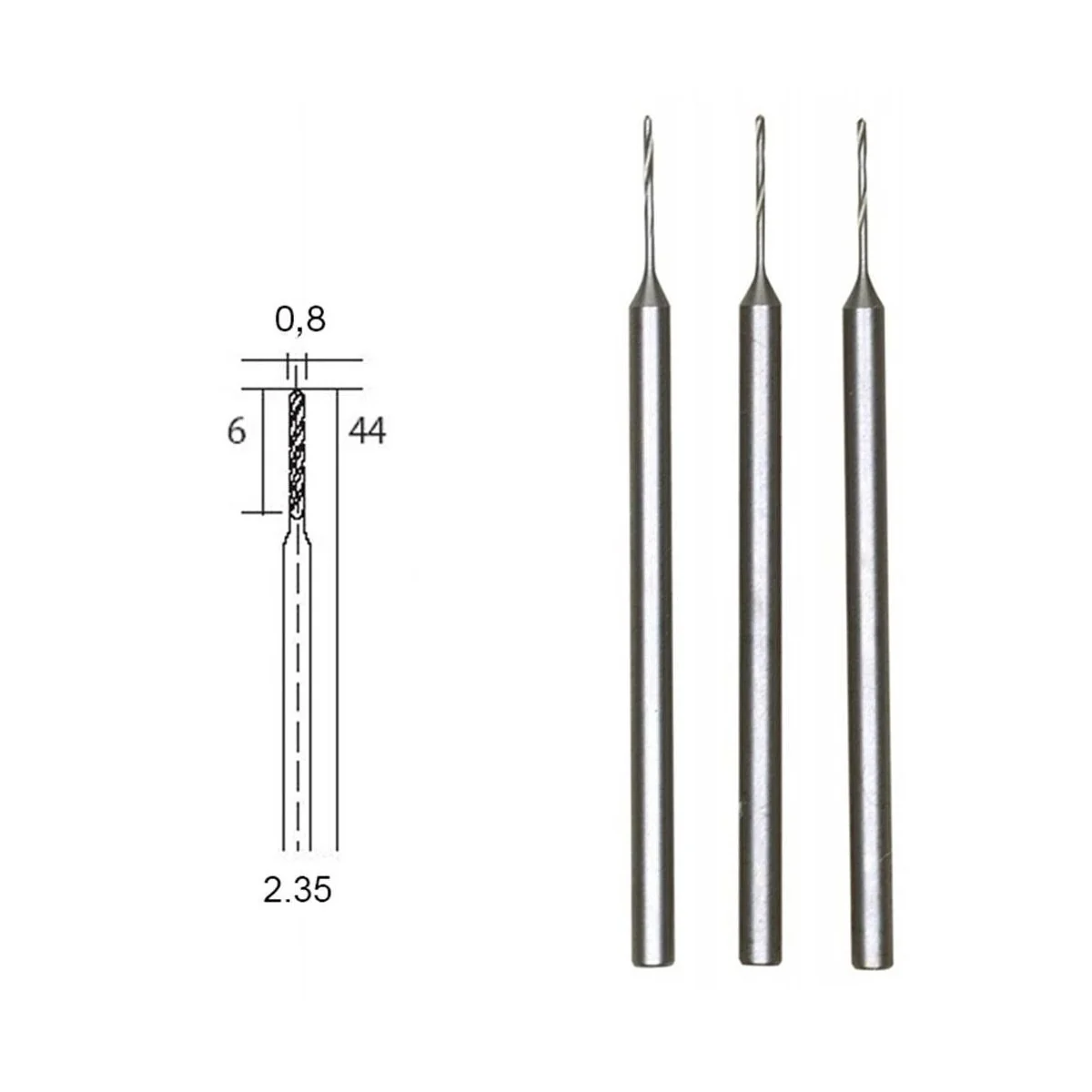 Proxxon HSS steel drill bits, Ø 0.8 mm, 3 pieces