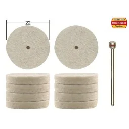 Felt polishing disc, Ø 22 mm, 10 pieces + 1 rod Proxxon
