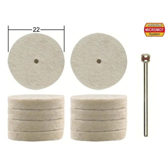 PRX-28798-Felt polishing disc, Ø 22 mm, 10 pieces + 1 rod Proxxon