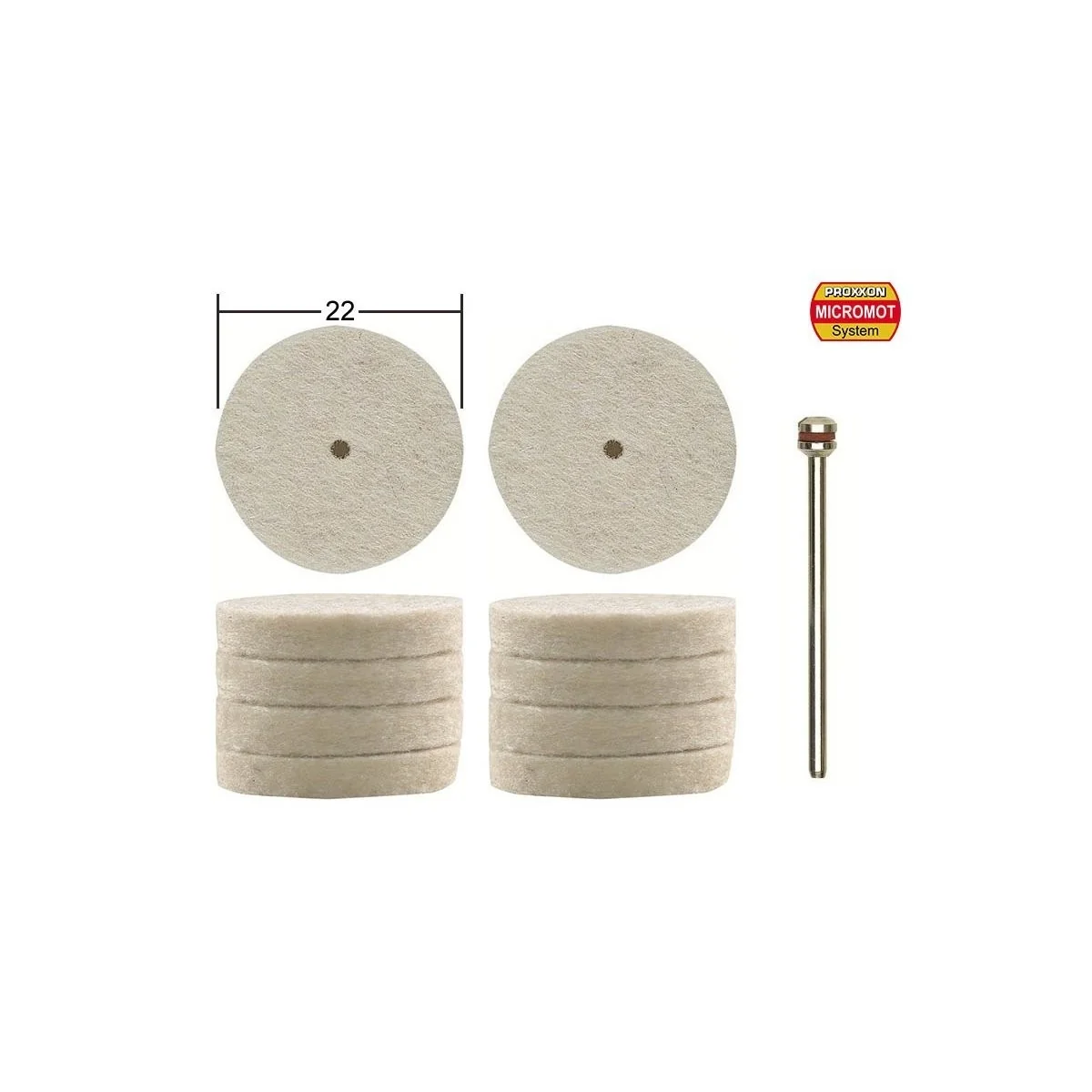 Disque à polir en feutre, Ø 22 mm, 10 pièces +1 tige Proxxon Proxxon PRX-28798 - 1