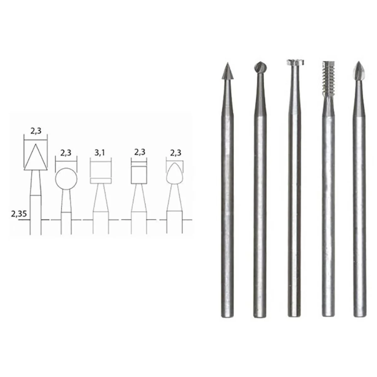 Wolfram-vanadium steel tip cutter, 5 Proxxon shapes - PRX-28710
