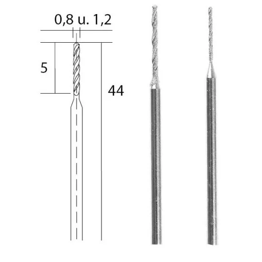 PRX-28255-Proxxon diamond twist drill bits, Ø 0.8mm and 1.2mm