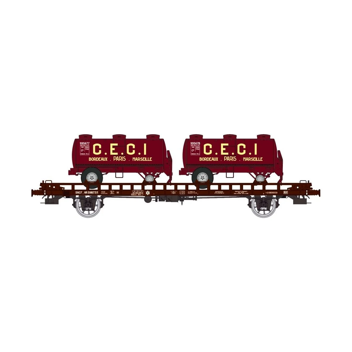 Ree models WB614 UFR Biporteur brown wagon, round tank trailers THI...