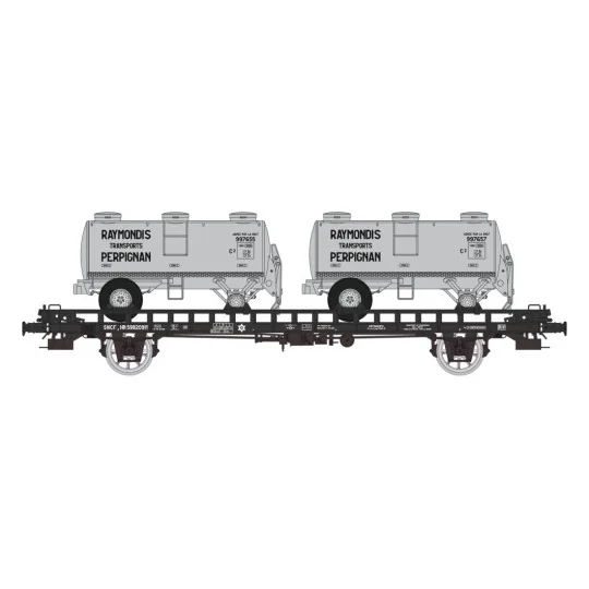 WB-615-Ree modeles WB615 Wagon UFR Biporteur noir, remorques citernes rondes RAYMONDI