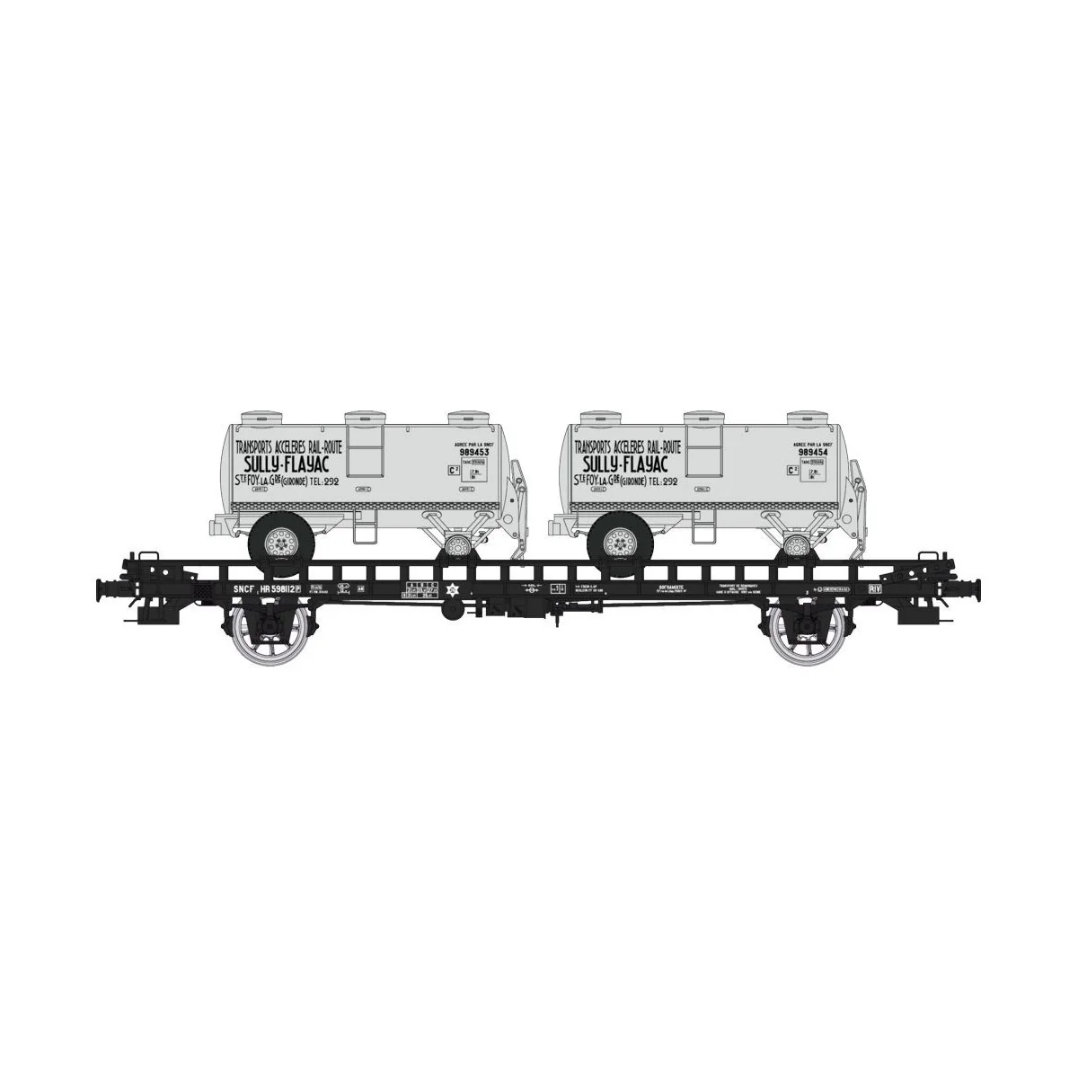 Ree modeles WB616 Wagon UFR Biporteur noir, remorques citernes rondes SULLY-FLAYAC Ree Modeles WB-616 - 3