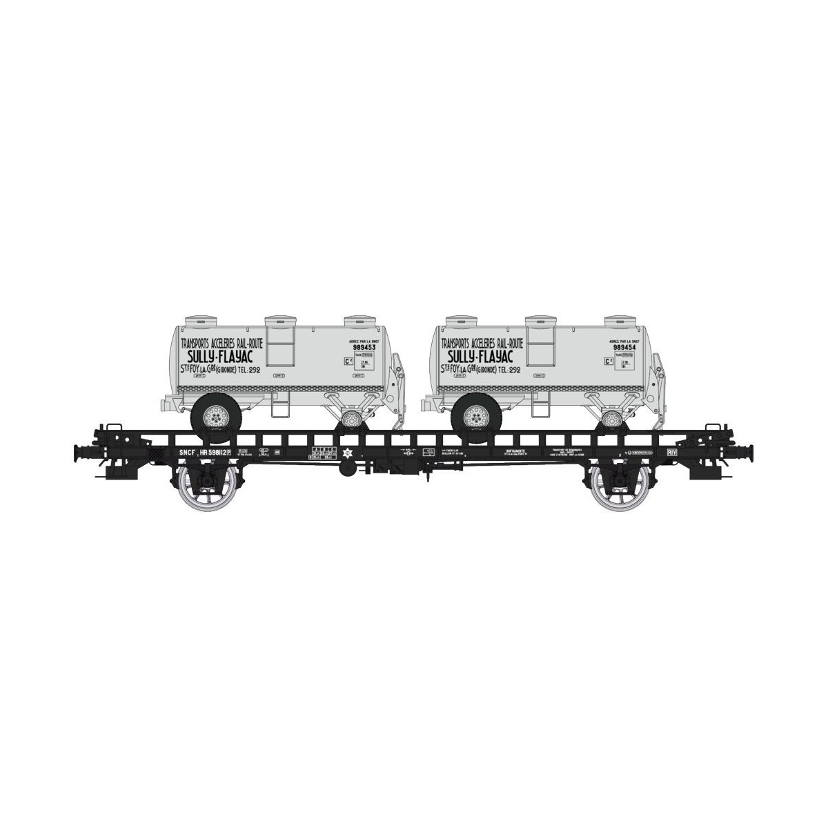 Ree models WB616 UFR Biporteur black wagon, round tank trailers SUL...