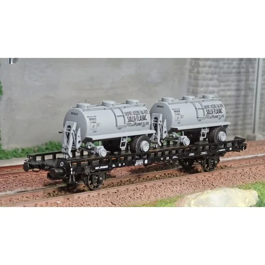 WB-616-Ree modeles WB616 Wagon UFR Biporteur noir, remorques citernes rondes SULLY-FLAYAC