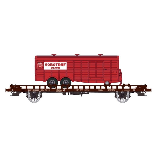 WB-617-Ree models WB617 UFR Biporteur brown wagon, SOBOTRAF two-axle van trailer