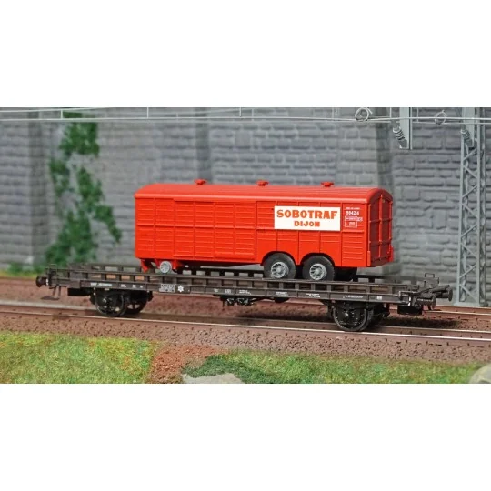WB-617-Ree modeles WB617 Wagon UFR Biporteur brun, remorque fourgon deux essieux SOBOTRAF
