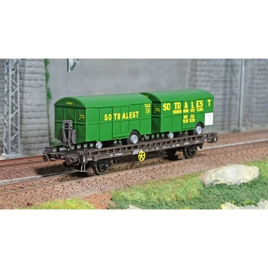 WB-620-Ree modeles WB620 Wagon UFR Biporteur brun, 2 remorques fourgons SOTRALEST