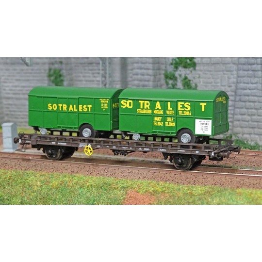 WB-620-Ree modeles WB620 Wagon UFR Biporteur brun, 2 remorques fourgons SOTRALEST