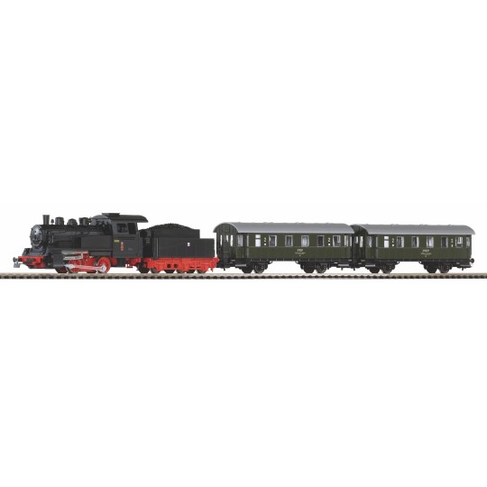 PIKO_97933-Piko 97933 Analog Starter Set with PKP Steam Locomotive and 2 Passenger Cars