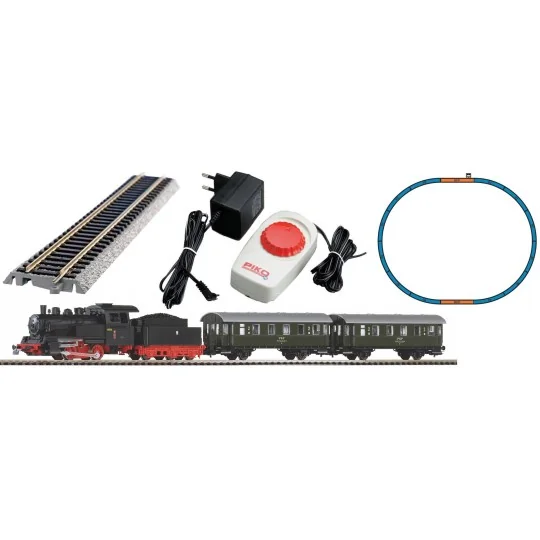 PIKO_97933-Piko 97933 Analog Starter Set with PKP Steam Locomotive and 2 Passenger Cars