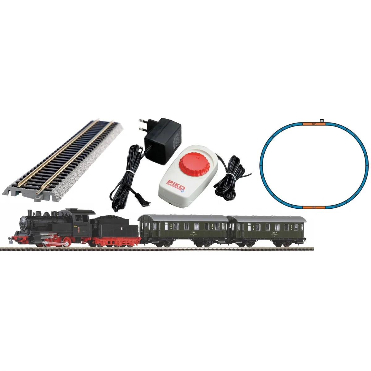 Piko 97933 Analog Starter Set with PKP Steam Locomotive and 2 Passe...