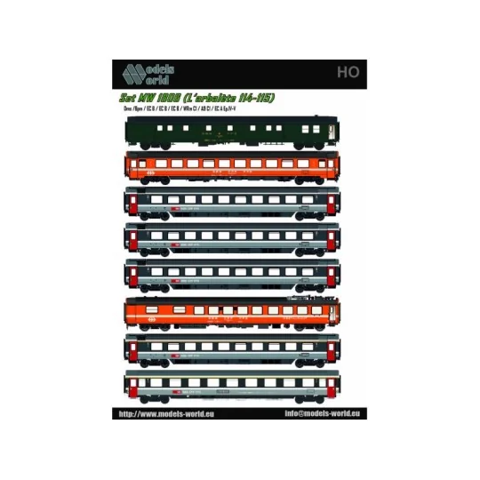 MW_1806-Models World 1806 Set of 8 Cars Paris-Basel-Zurich EC 114/115 Crossbow (1994-1998) SSB / CFF