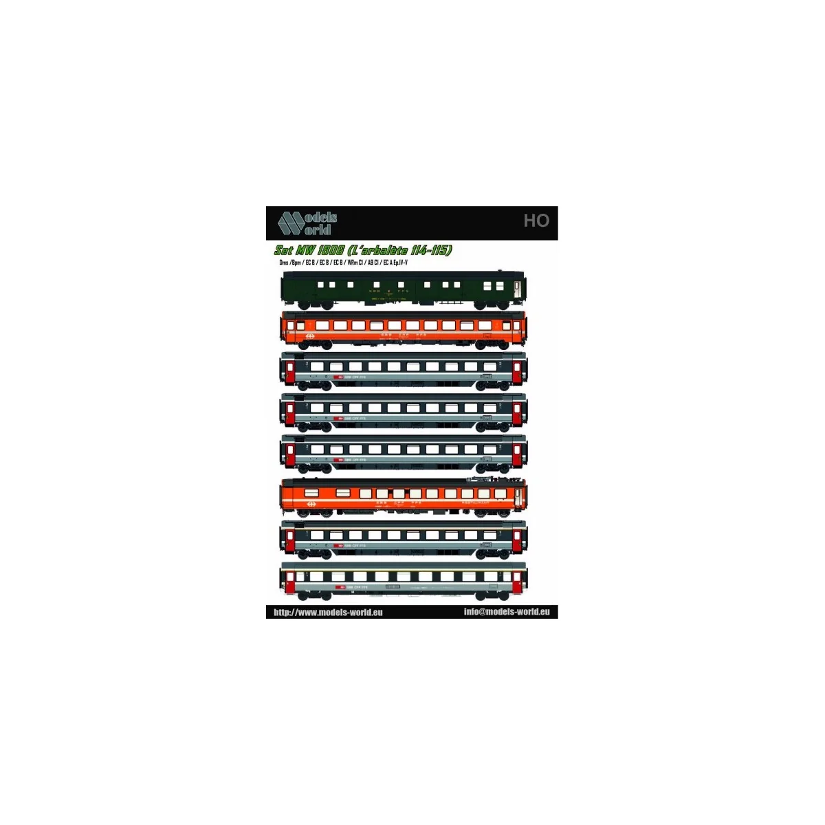 Models World 1806 Set of 8 Cars Paris-Basel-Zurich EC 114/115 Cross...