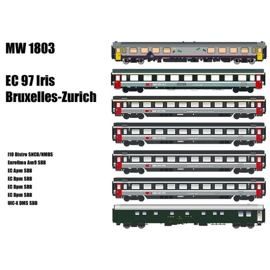 MW_1803-Models Word 1803 Set de 7 Voitures EC 97 Iris, SBB, Strasbourg - Zurich