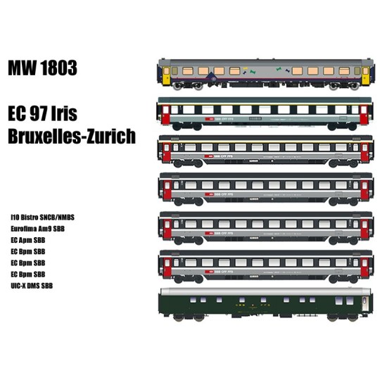 MW_1803-Models World 1803 Set of 7 EC 97 Iris Coaches, SBB, Strasbourg - Zurich