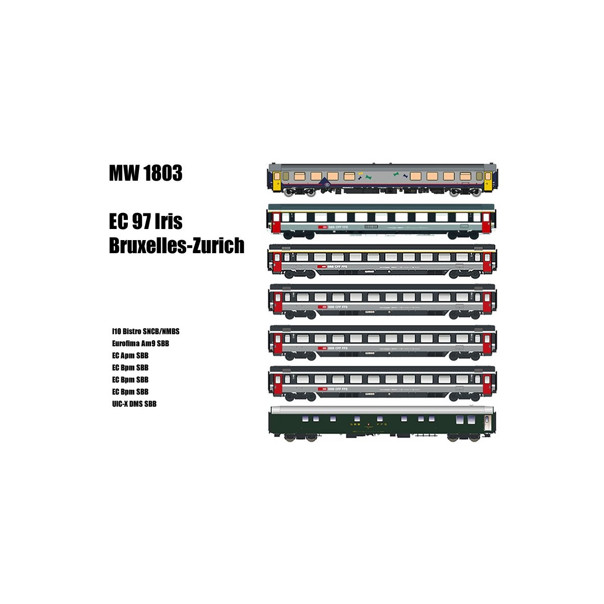 Models Word 1803 Set de 7 Voitures EC 97 Iris, SBB, Strasbourg - Zurich Models World MW_1803 - 2