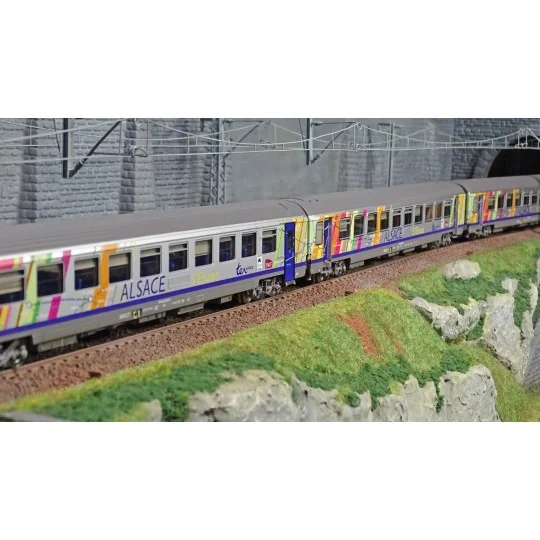 Lsm_41208-LS Models 41208 Set de 3 voitures Vtu VTU, B11tu PLC+ B11tu + B11tu, livrée Alsace, SNCF, logo carmillon