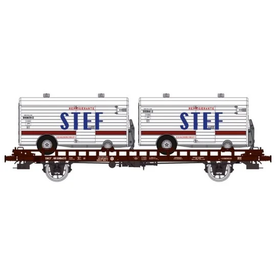WB-636-Ree modeles WB636 Wagon UFR Biporteur HR brun, remorques réfrigérante STEF