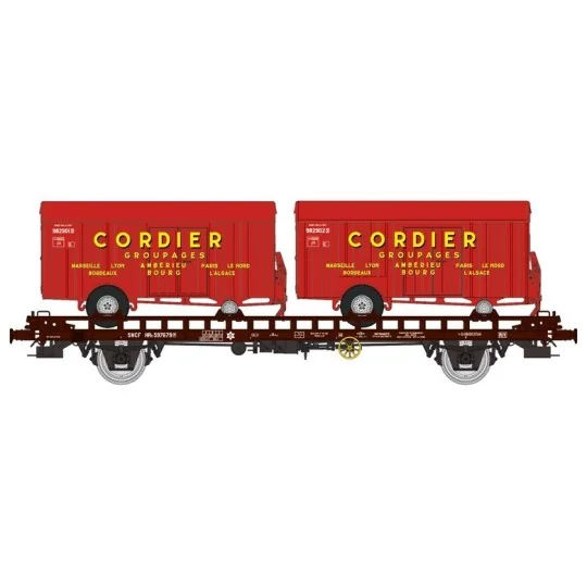 WB-638-Ree models WB638 UFR Biporteur Wagon with screw brake HRv brown, CORDIER van trailers