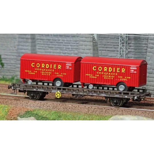 WB-638-Ree models WB638 UFR Biporteur Wagon with screw brake HRv brown, CORDIER van trailers
