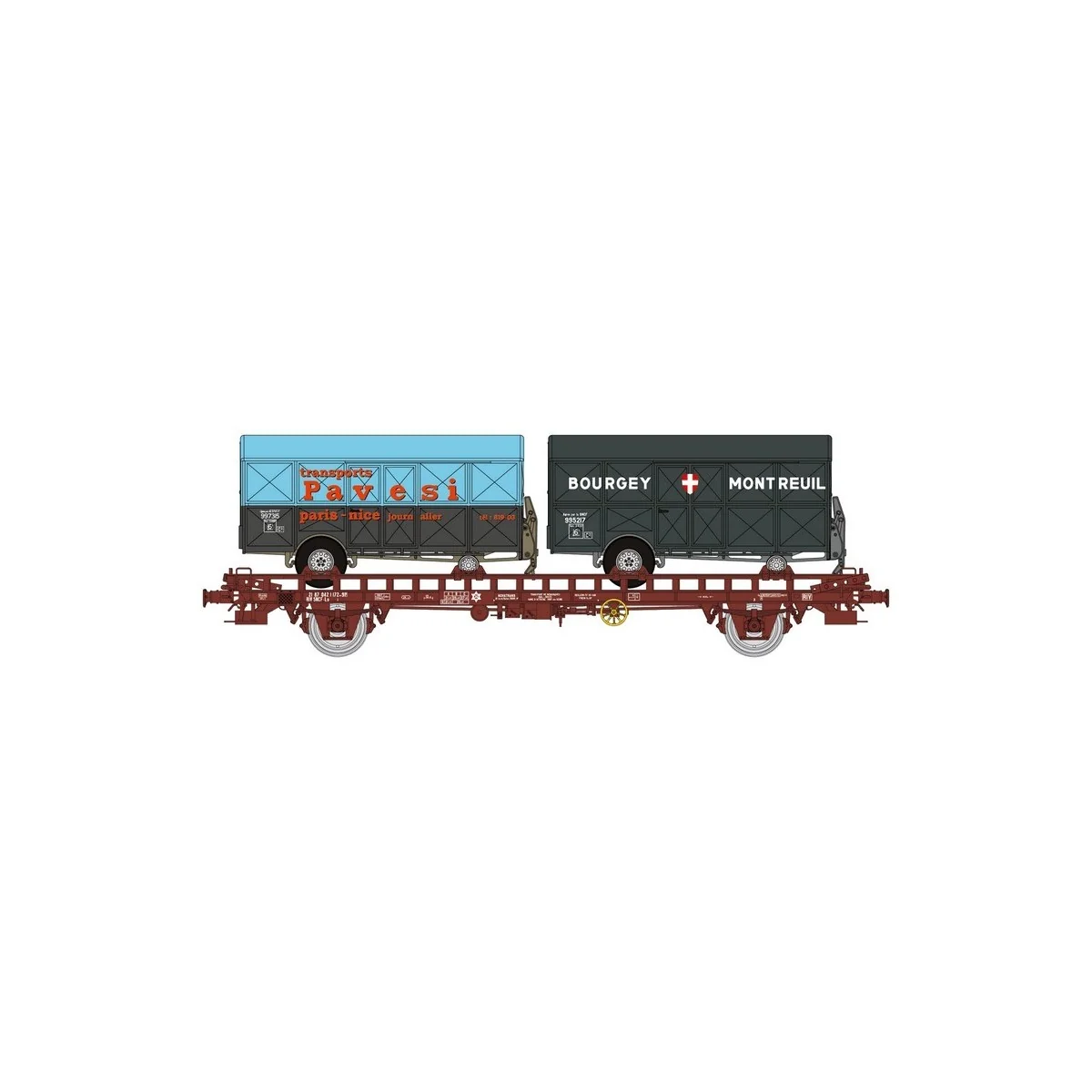 Ree models WB642 UFR Biporteur Wagon, screw brake, UIC Red, PAVESI ...