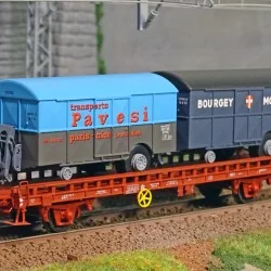 Ree models WB642 UFR Biporteur Wagon, screw brake, UIC Red, PAVESI ...