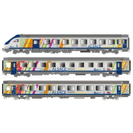 Lsm_41231DC-LS Models 41231DC Set of 3 TER Alsace coaches, driving trailer, SNCF, Carmillon logo, lights