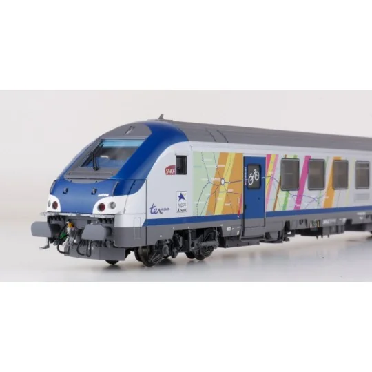 Lsm_41231DC-LS Models 41231DC Set of 3 TER Alsace coaches, driving trailer, SNCF, Carmillon logo, lights