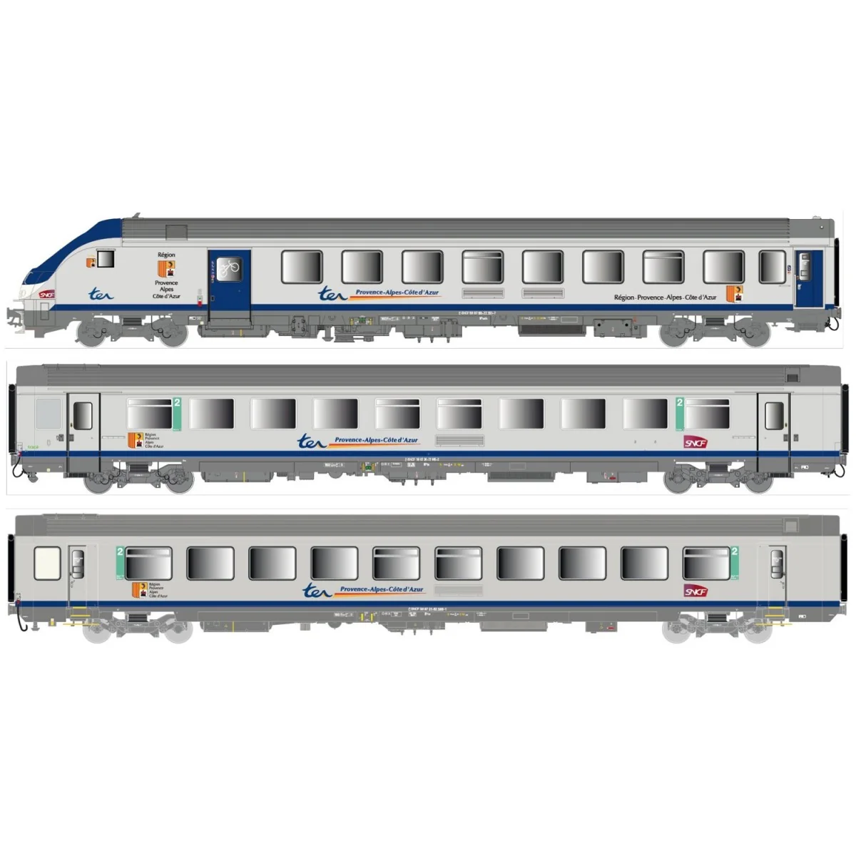 LS Models 41234DC Set de 3 voitures TER PACA, voiture pilote, SNCF, logo carmillon, éclairage Ls models Lsm_41234DC - 5