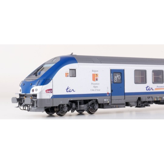 Lsm_41234DC-LS Models 41234DC Set of 3 TER PACA coaches, driving trailer, SNCF, Carmillon logo, lighting