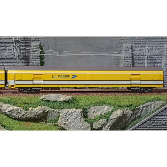 Lsm_40447-LS Models 40447 Set de 2 voitures Postales UIC, jaune/blanche, toit gris, inscription PTT, Pe UIC + Pe UIC
