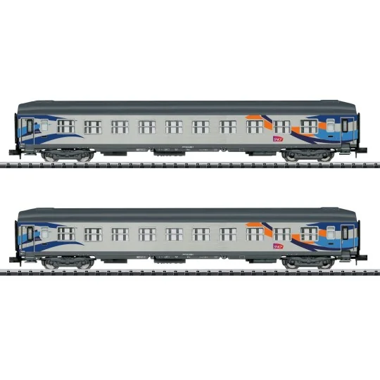 Trix_18211-MiniTrix 18211 Set of 2 "Cruise" long-distance passenger cars, SNCF, N scale